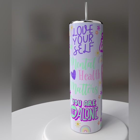 Motivational self affirmation 20 oz tumbler stainless, sealed plastic straw, NWT